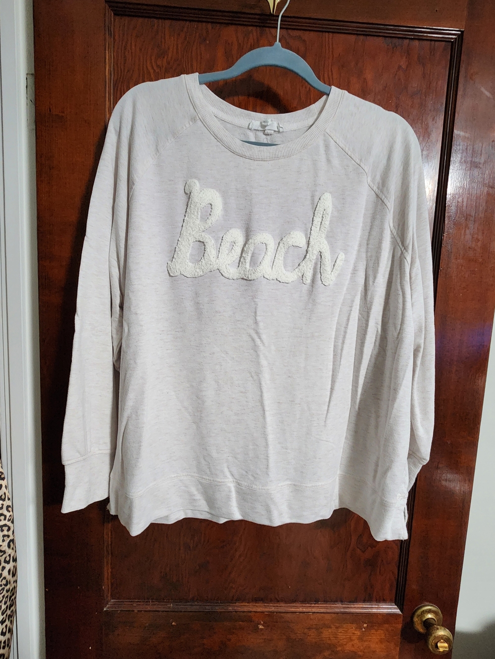 Cozy Beach Textured Long Sleeve Sweatshirt Off-White Plus Size 1X